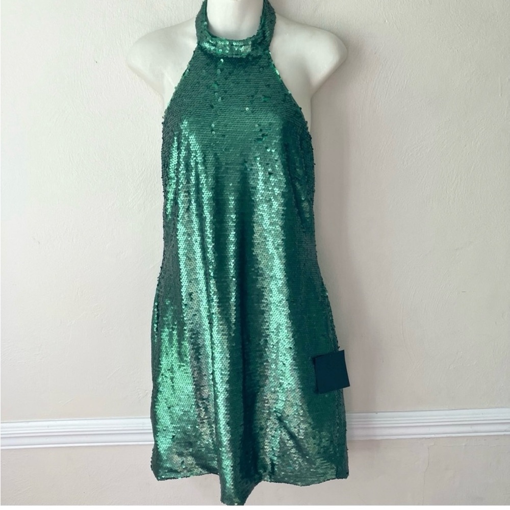 Lulus Emerald Green Sequin Halter Bodycon Mini Dress